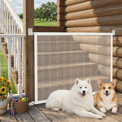 Barrière de sécurité en filet pour bébés et chiens, convient aux ouvertures jusqu'à 36 po de largeur x 30 po de hauteur, barrière intérieure pour escaliers et portes, blanc