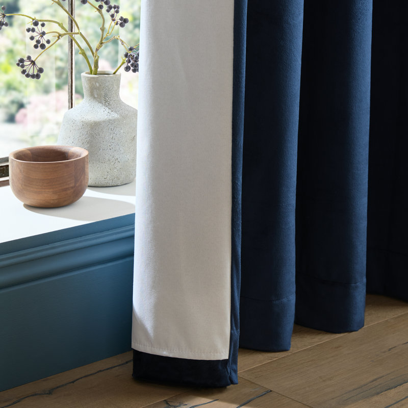 Super Thermal Blackout Matt Velour Eyelet Curtains, 90x90 Inch, Navy Blue