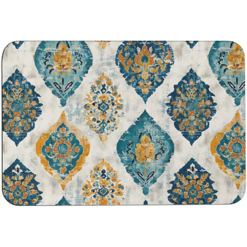 Tapis de salle de bain rétro antidérapant à motif de diatomite à motif floral 16 po x 24 po, Single- 24" L x 16" W