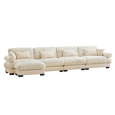 L-Shaped 4 Seater Sectional Sofa With 1 Movable Ottomans & Pillows