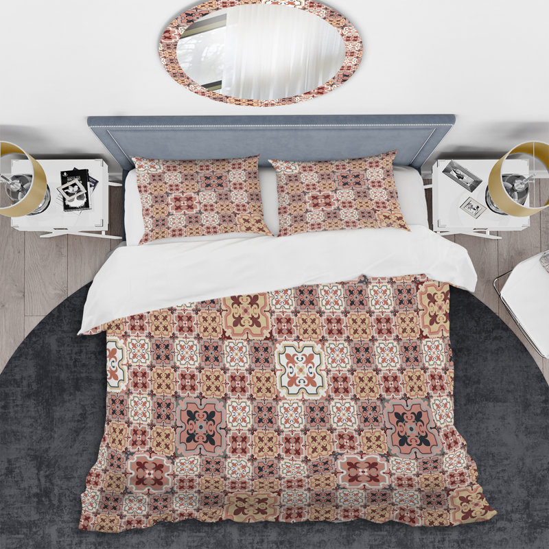 Ensemble de housse de couette à motifs blanc et brun, Housse de couette pour très grand lit et 2 très