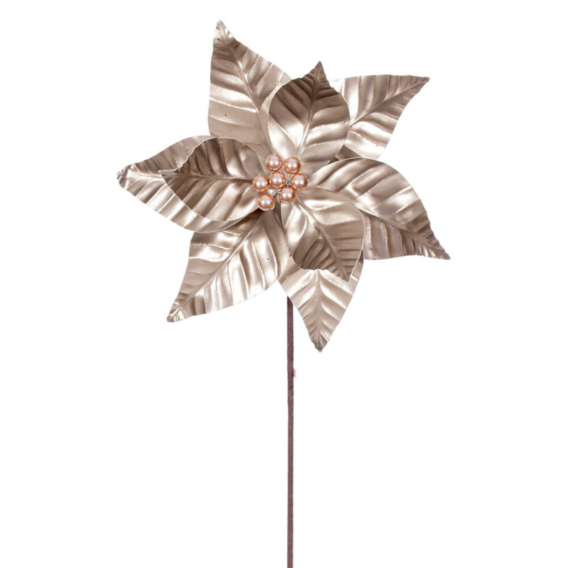 Vickerman 10" x 20" Iridescent Poinsettia Stem. It includes three pieces per bag., Cream
