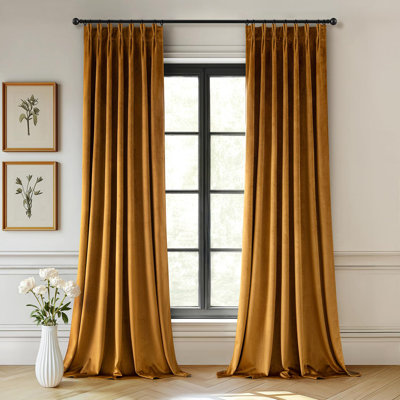 Rideaux occultants en velours à plis de velours de 96 pouces de long et à plis brun doré isolants et isolants pour salon, chambre à coucher avec crochets, ensemble de 2