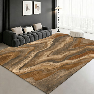 Tapis abstrait de style marbré, motif de tourbillon beige brun, surface en velours, tapis antidérapant lavable à la machine, décoration intérieure élégante pour le salon, la chambre à coucher, le vestibule, la cuisine, le balcon, l’appartement