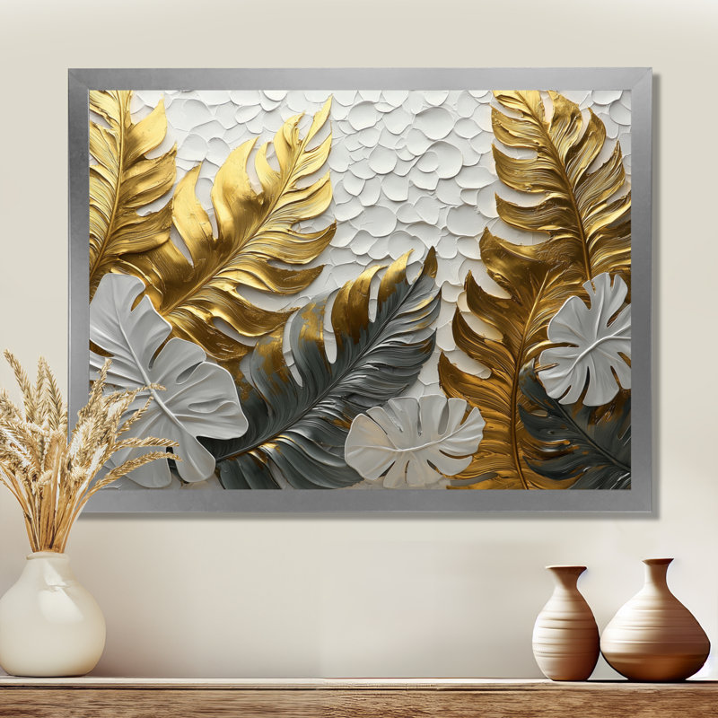Clorene Golden Plams Midnight Collage II - palmiers et palmiers, art mural, Reproduction encadrée d'une seule photo