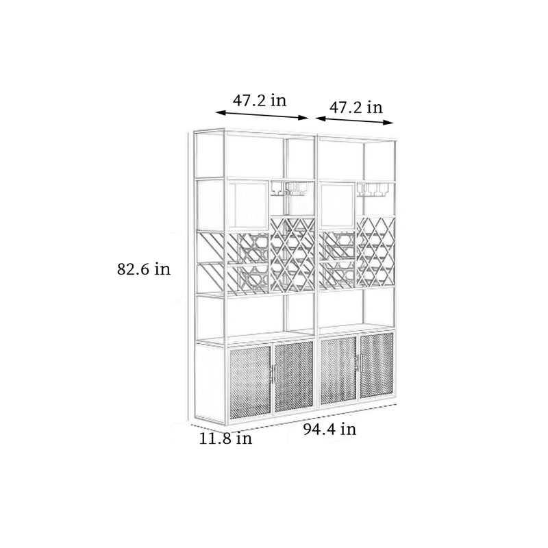 Support à vin en fer, H 82,6 po x l 94,4 po x P 11,8 po