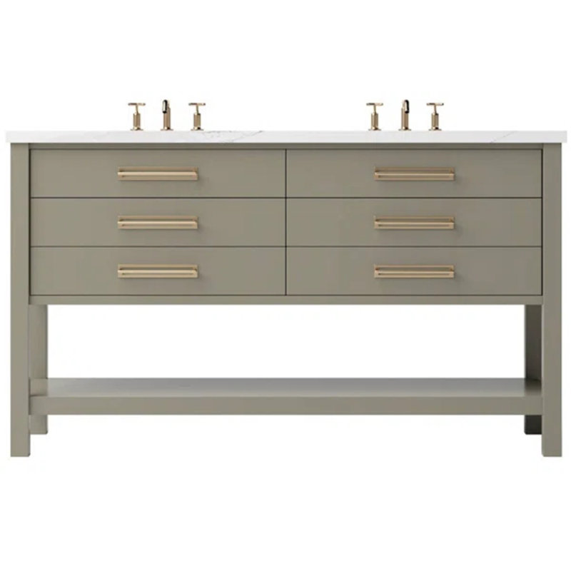 Kiawah Double Drawer Bath Vanity, French Olive, 72", Satin Gold