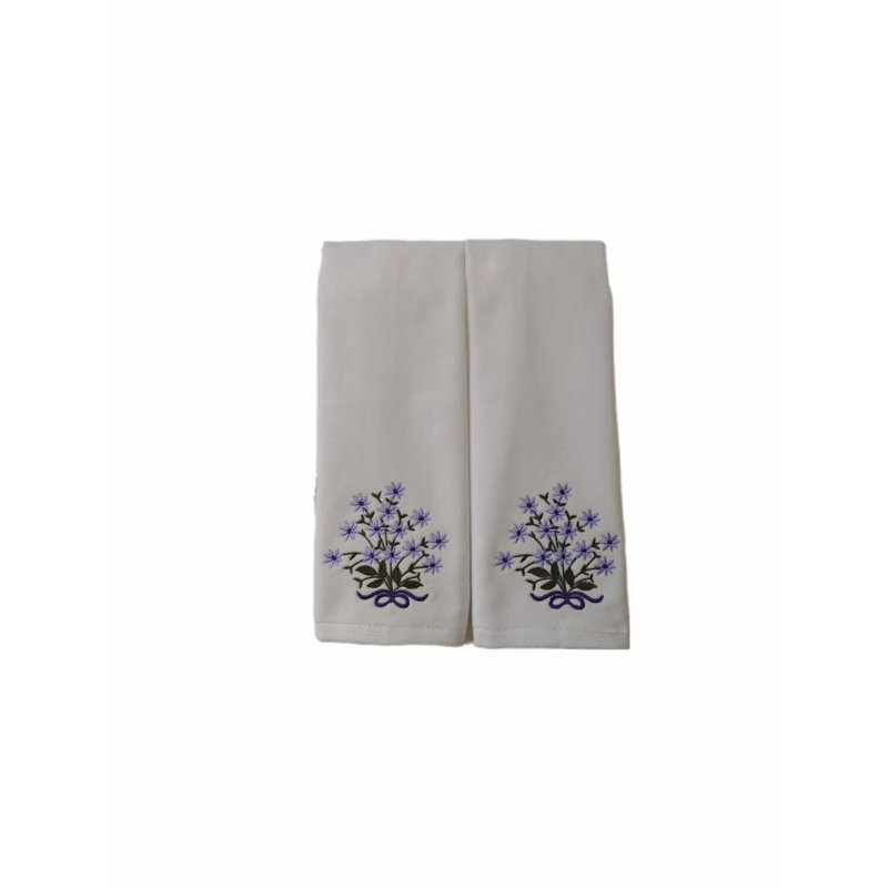 RoseBloom Luxury Cotton Hand Towels - Set of 2, Highly Absorbent, Soft, Embroidered Flower Pattern, 11 x 18 Inch, White