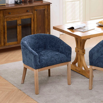 Chaises de salle à manger demi-tonneau rembourrées de style Mid-Century avec accoudoirs, chaises de cuisine et de salle à manger en chenille de ferme avec structure en bois franc naturel, chaises d'appoint l 19 po