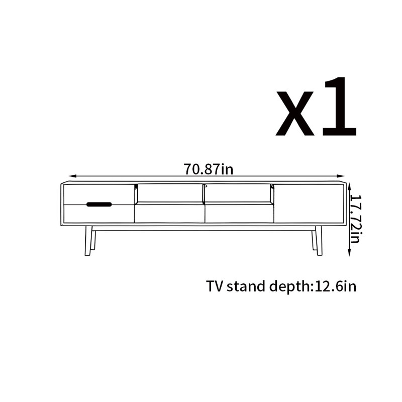 Meuble télé de salon en bois massif, 70.87"