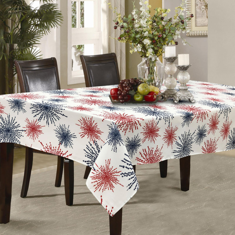 Ottis Celebration Fireworks Easy-Care Fabric Rectangular Tablecloth, 84" x 60", White