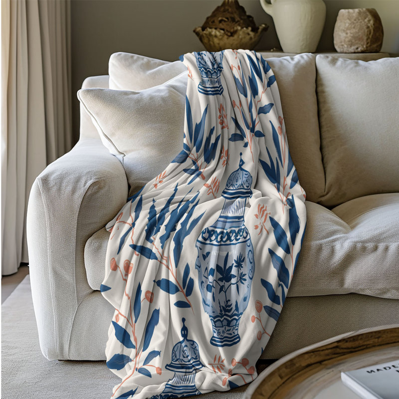 Indochine Artistry - Couverture sherpa de qualité supérieure 1 pièce, L 60 po x L 80 po