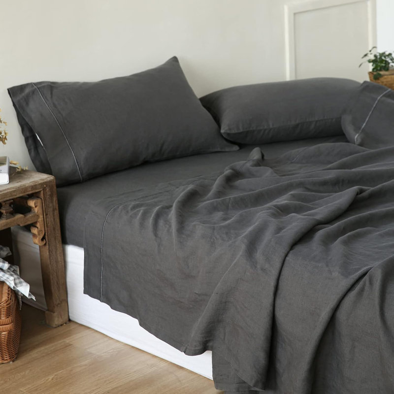Ensemble de taie d'oreiller 100% lin français avec 2 taies d'oreiller de couleur unie délavées, Taie d'oreiller très grande