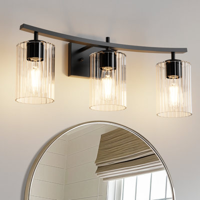 Afelien 24 In. 3-Light Black Vanity Light With Cylinder Clear Glass Shades For Bathroom, Mirror, Powder Room