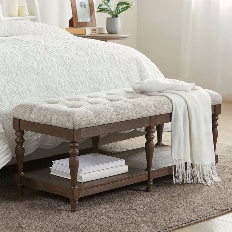 Tufted Accent Bench with Shelf