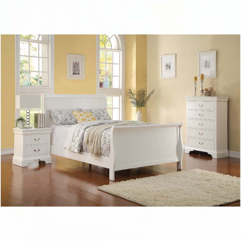 CurvedPanel Bed with Wood Headboard and Footboard, Twin, White