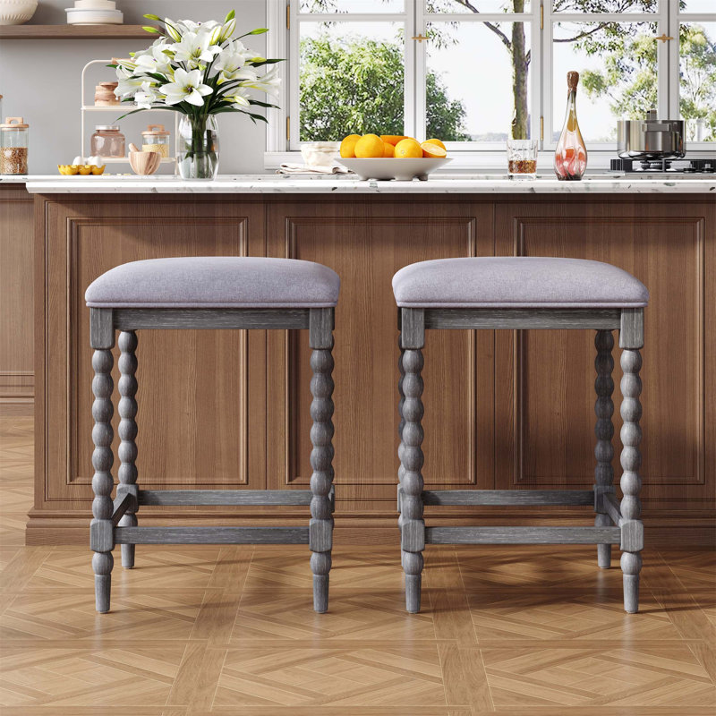 Ensemble de 2 tabourets de comptoir de 26 po avec siège rembourré, structure en bois d'acacia massif, rembourrage en mousse pour le confort, conception aérée pour cuisine et bar