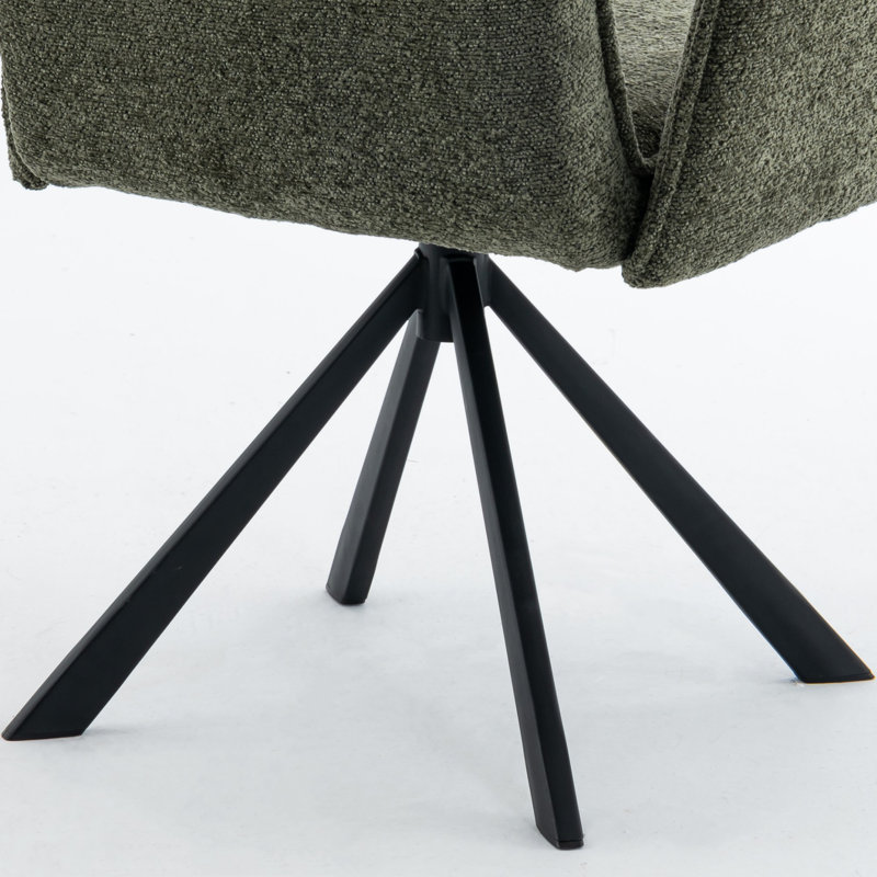 Modern Boucle Upholstered Dining Chiair Swivel Armchair with Metal Legs, Green
