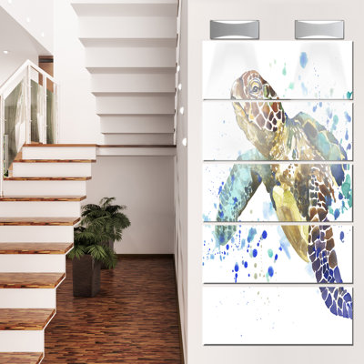 " Blue Sea Turtle Illustration " 5 Piece Art Graphic Art Print