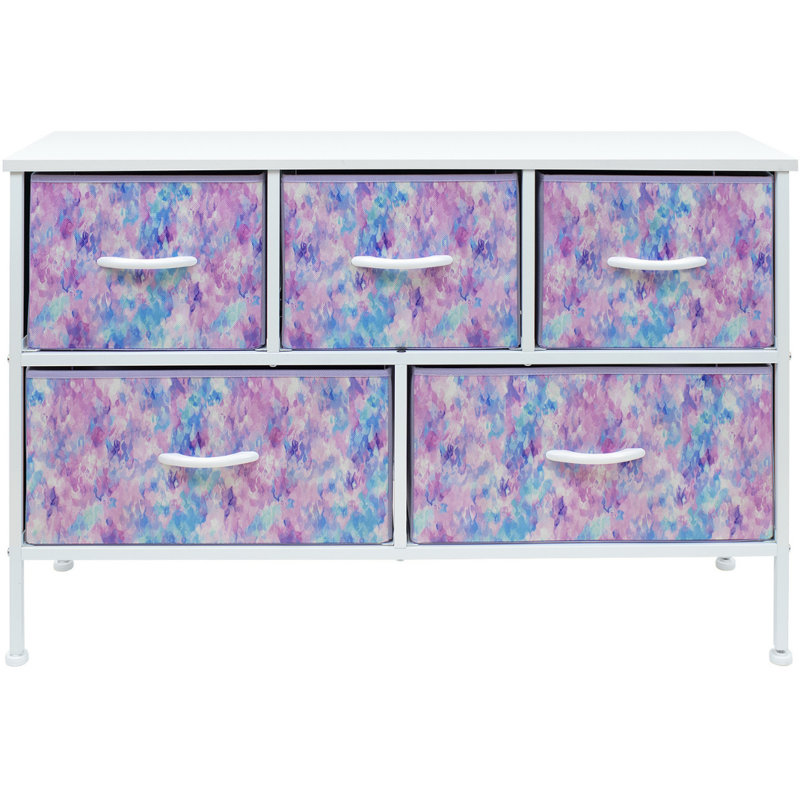 Commode à 5 tiroirs Sorbus, Teinture par nouage bleue / rose / mauve