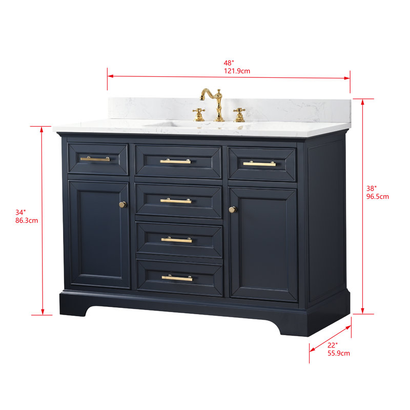 Thompson 48" W Single Vanity, Indigo Blue/Brushed Gold