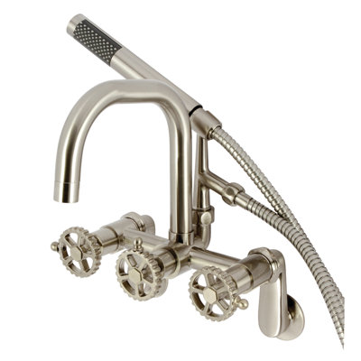 Kingston Brass Fuller Three-Handle 2-Hole Wall Mount Clawfoot Tub Faucet with Hand Shower