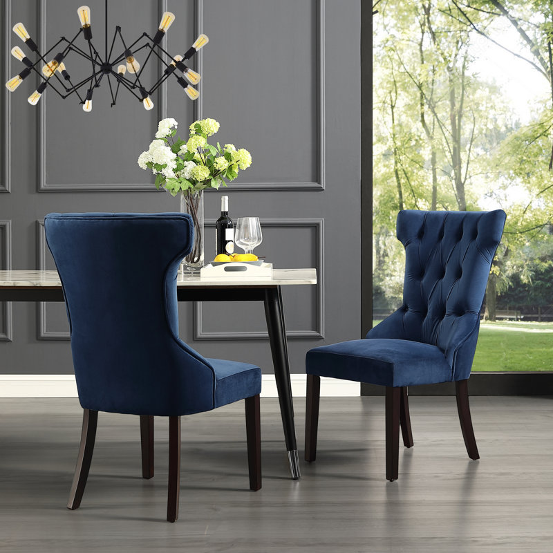 Chaise de salle à manger en velours Margary Nora, Velours marine