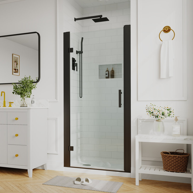 32"-34" W x 72" H Pivot Swing Semi-Frameless Shower Door in Matte Black with 1/4" Tempered Glass
