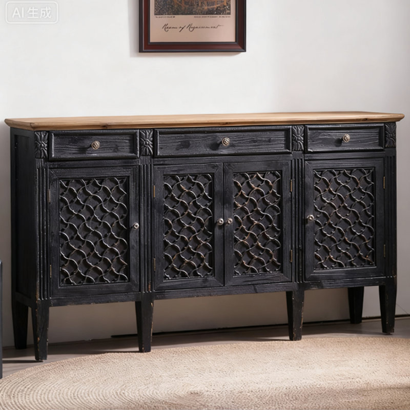 Buffet rétro en bois massif noir