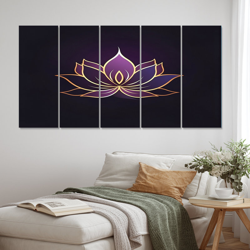 Rétro lotus graphique sur Faded I - Robot Wall Art Living Room - 5 panneaux égaux
