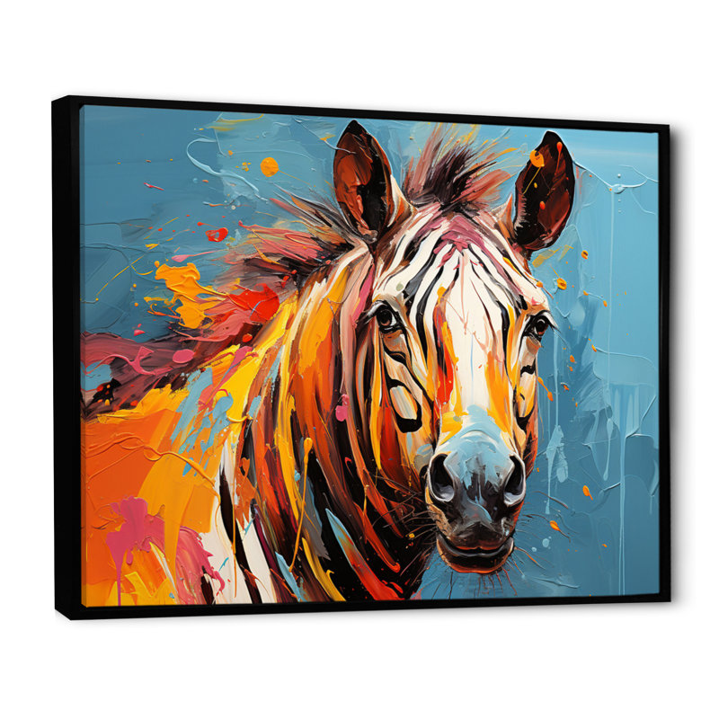 "Blue Orange Popart Zebra I", reproduction d'art sur toile, Noir, H 12 po x l 20 po x P 1 po