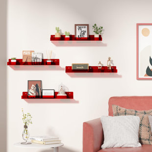 Ensemble de 4 tablettes flottantes en acrylique transparent rouge