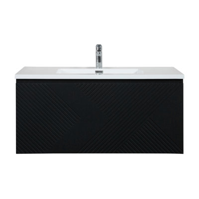 Meuble-lavabo mural simple 35,5 po avec plateau en polymère Lakeitra