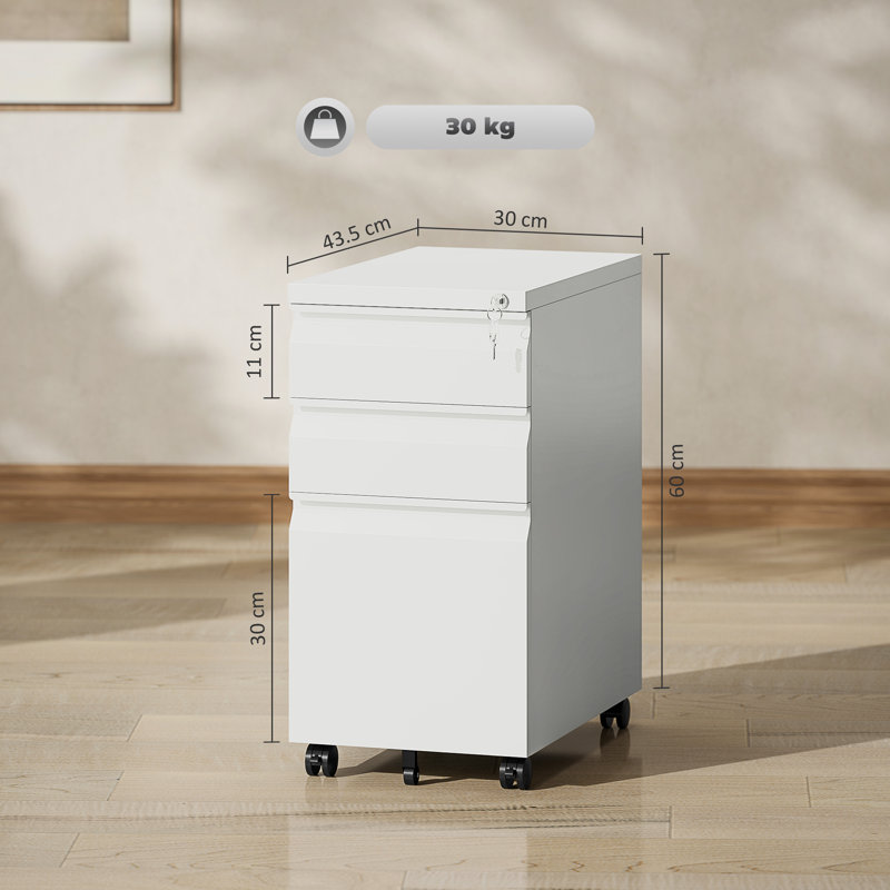 3 Drawer Filing Cabinet, White