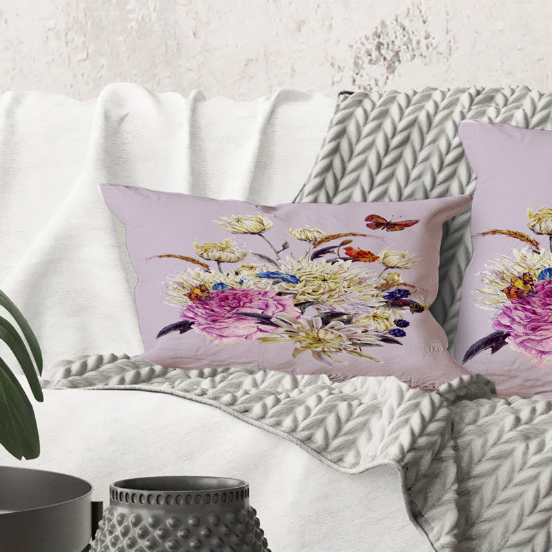 Rectangle, bouquet rétro avec chrysanthèmes I - coussin décoratif traditionnel