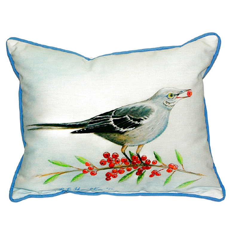 Housse et insert de coussin rectangulaire d'extérieur Mockingbird and Berries, Rectangle H 11 po x l 14 po, Rouge / blanc