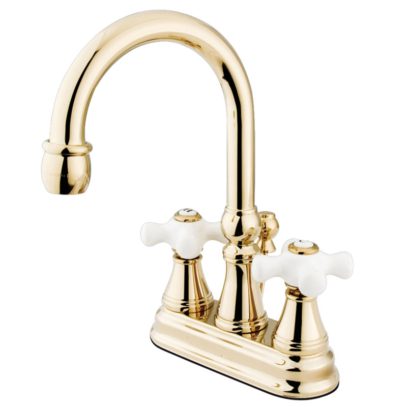 Centerset Bathroom Faucet with Double Cross Handles, Polished Brass