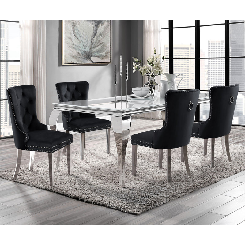 Rummel 4 - Person Four Leg Dining Set, Black, Black
