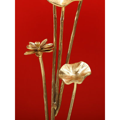 37" Brass Decorative Flowers Figurine - Home/Office Decor Accent