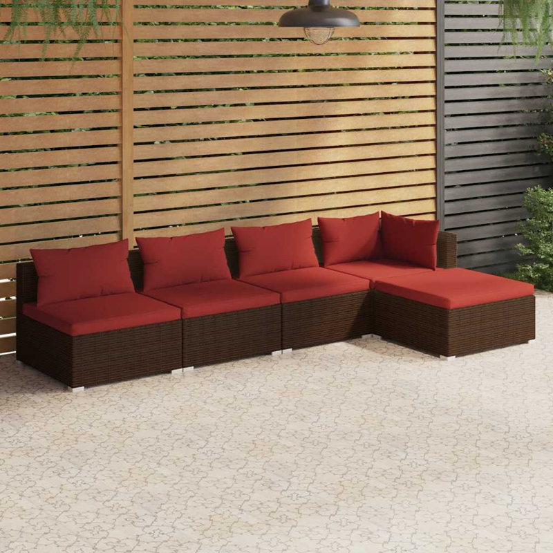 Ensemble de salon de jardin d'extérieur brun en rotin PE et acier thermolaqué