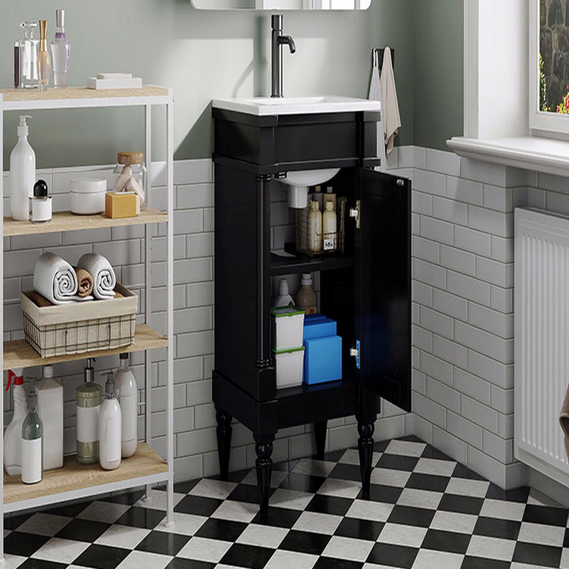 Meuble-lavabo moderne de 18 po avec lavabo, meuble de rangement moderne avec porte, meuble de salle de bain autoportant pour petit espace, meuble-lavabo simple avec tablette réglable