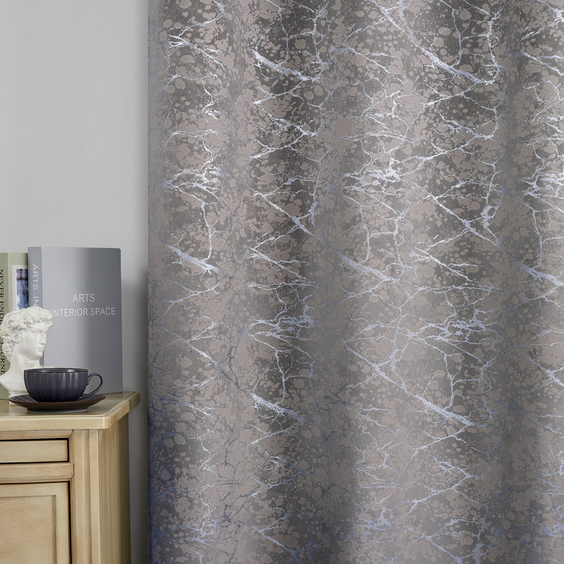 Deavion Velvet Curtains Metal Grommets Room Darkening with Gold Foil Print 2 Panel Set, 40" W x 90" L, Light Gray