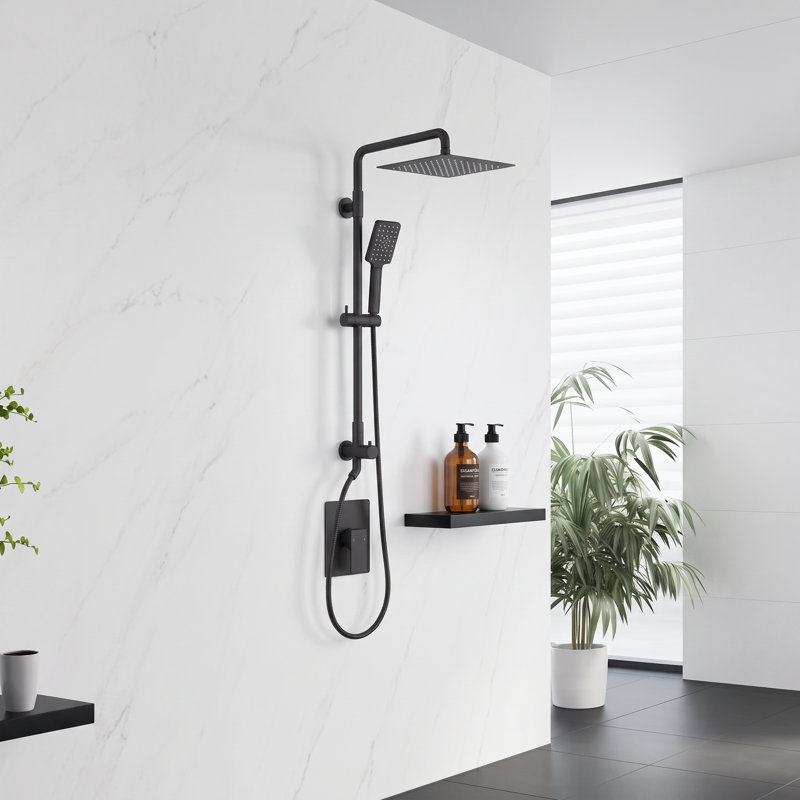 Dual Function Complete Shower System with Rough-in Valve, Matte Black
