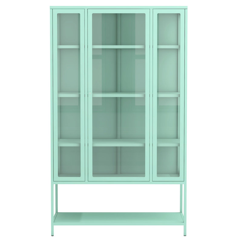 Vitrine en fer 67,25 po avec porte vitrée et vitrine en acier, Cyan
