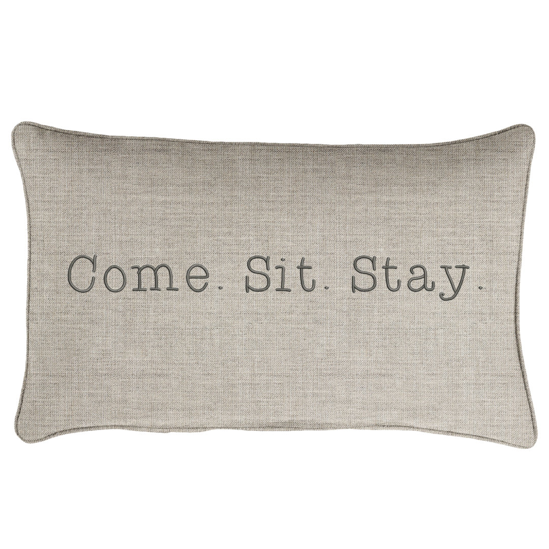  Sunbrella Indoor/Outdoor Lumbar Embroidered Pillow Come Sit Stay Mozaic Company 