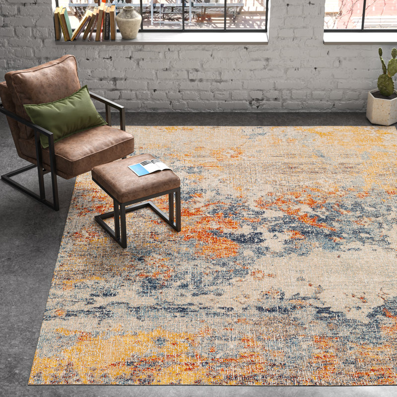 Ethereal Abstract 8' x 10' Beige & Blue Synthetic Area Rug