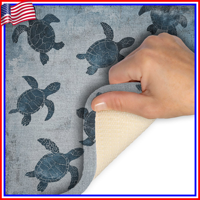 Tapis de bain Tortues, Simple - L 21 po x l 34 po, Blue Turtles