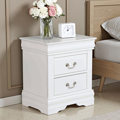 Transitional 2-Drawer Solid Wood Nightstand, No Assembly Required