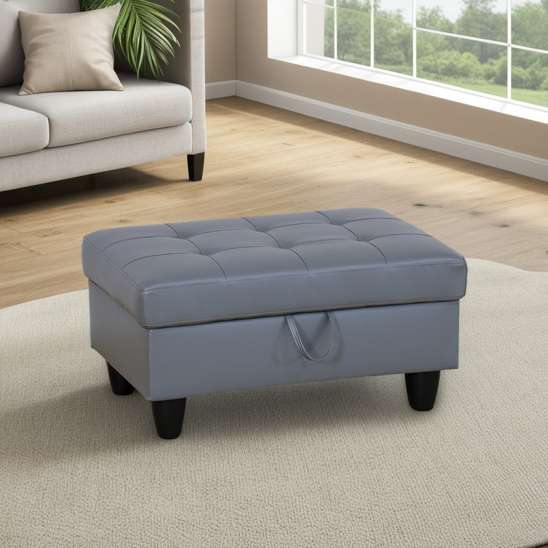 Repose-pieds avec rangement en faux cuir, Gris foncé