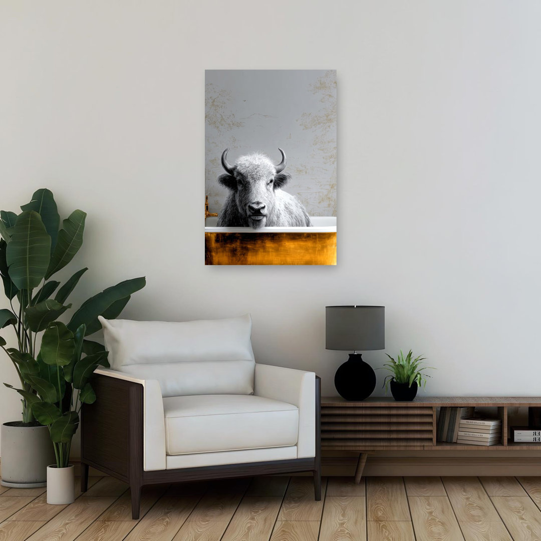 Whimsical Bison Bath Contemporary Wall Art Print